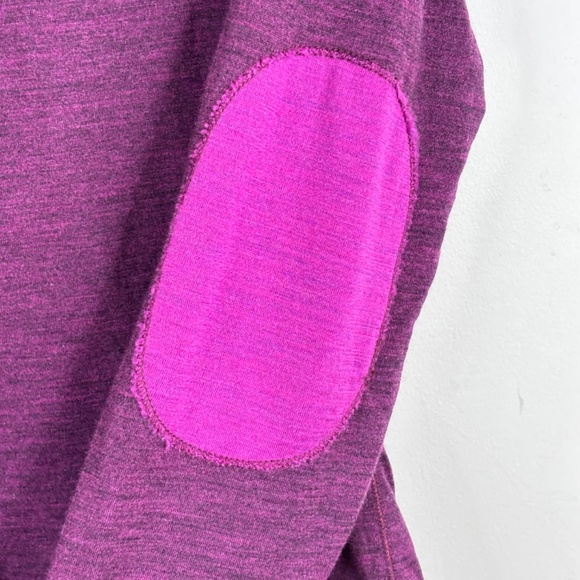 LL Bean 100% Merino Wool Base Layer M Henley Top Elbow Patch Purple Long Sleeve - Picture 3 of 9